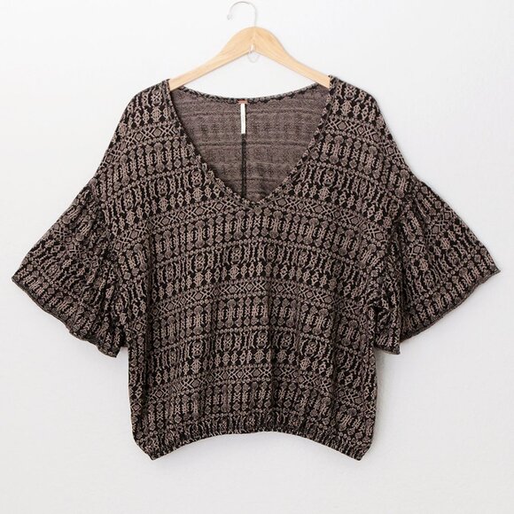 Free People Full Bloom Peasant Top Pullover in Black Flutter Boho Cotton L $98 - Picture 4 of 16